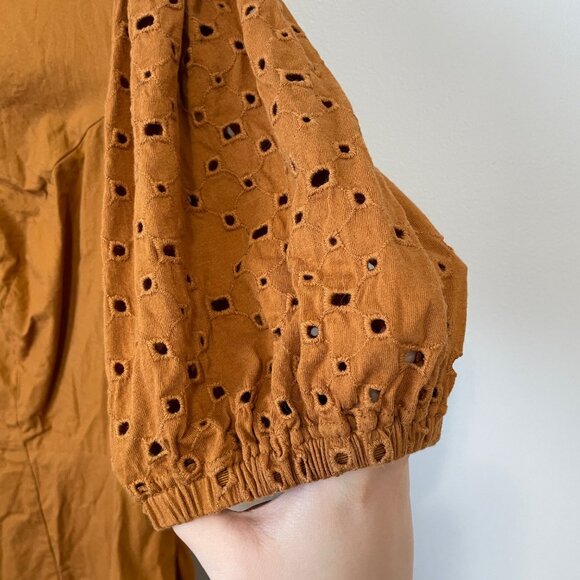 Ava & Viv Womens Eyelet Sleeve Dress 0X Brown Cotton Blend V-Neck - Picture 3 of 6